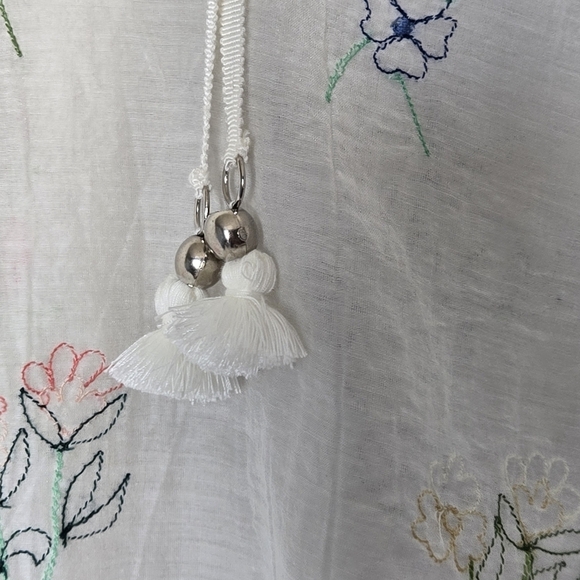 Love Sam Balloon Sleeve Floral Embroidered Cream Boho Cotton Silk Top Size XS - Picture 6 of 12